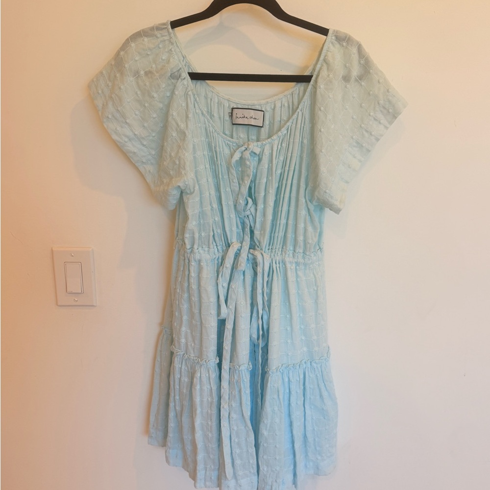 Seafoam Blue Tiered Summer Dress with Tie Waist